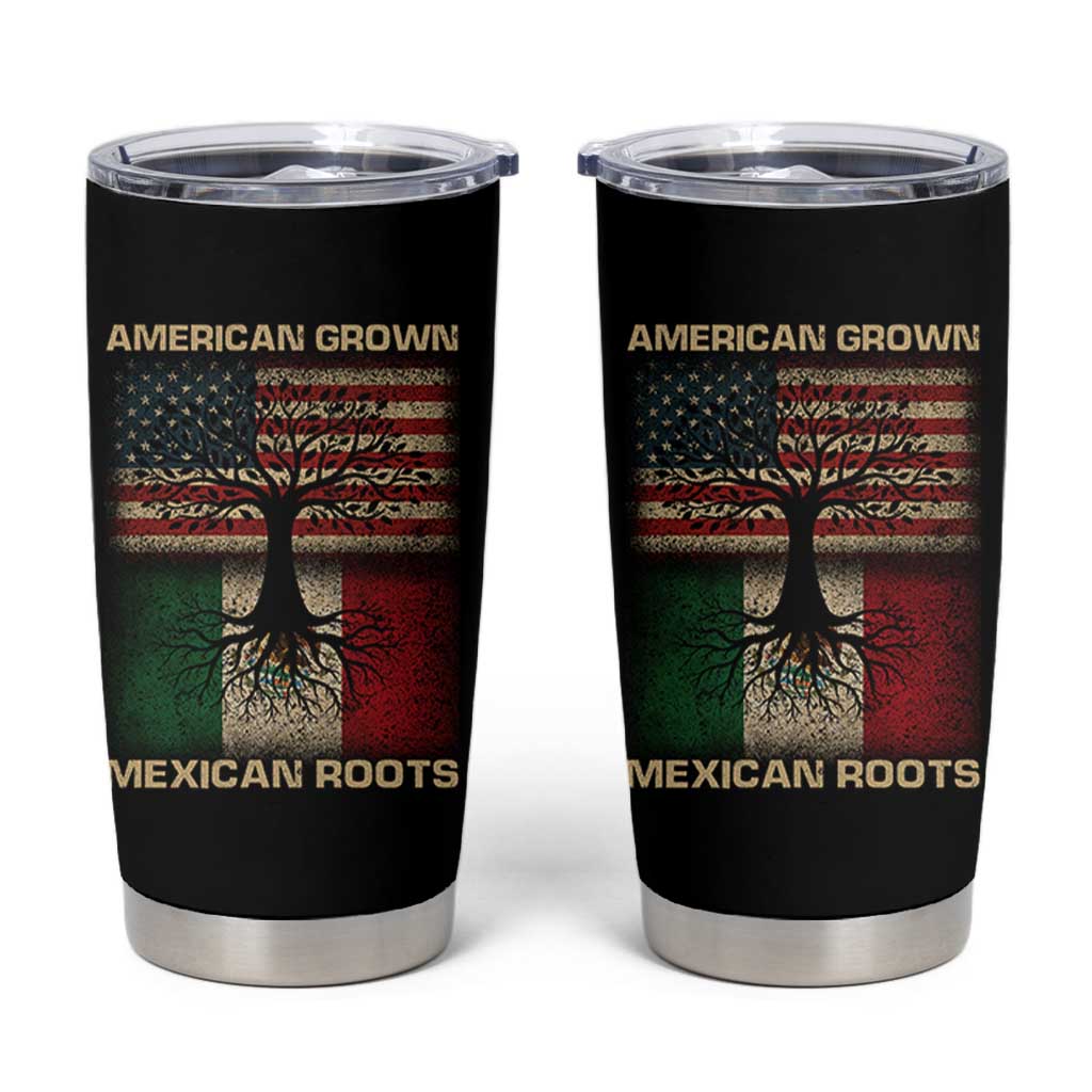 American Grown Mexican Roots Tumbler Cup Retro Mexico America Flag
