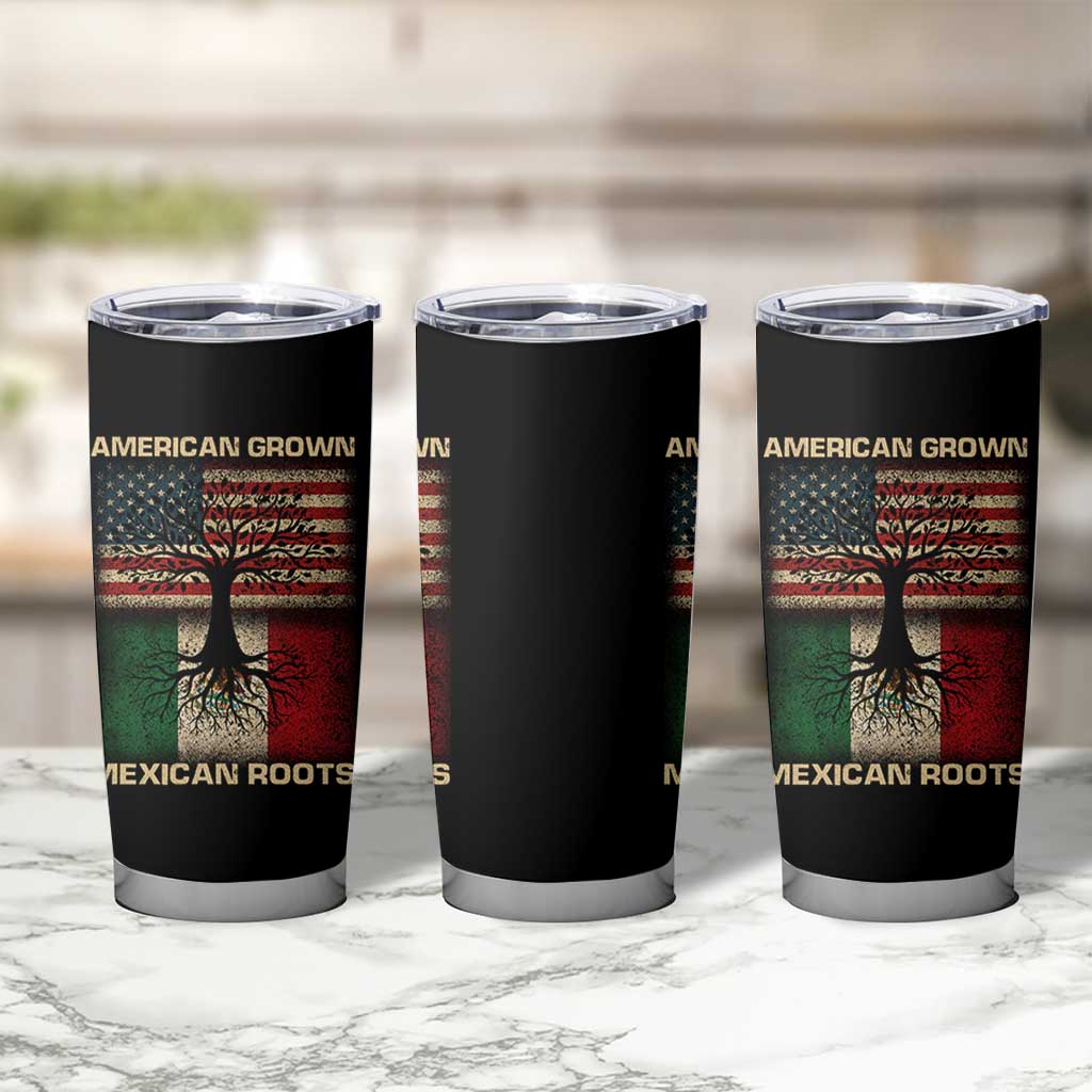 American Grown Mexican Roots Tumbler Cup Retro Mexico America Flag