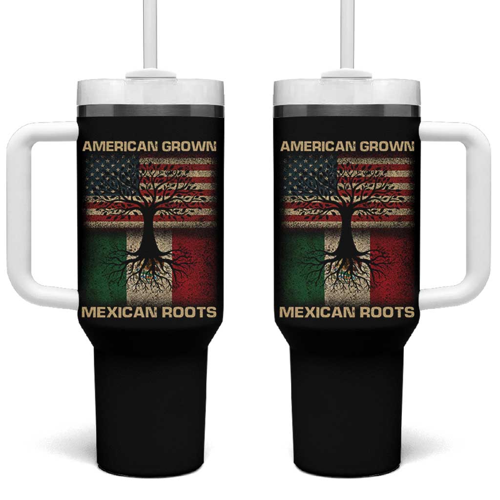 American Grown Mexican Roots Tumbler With Handle Retro Mexico America Flag