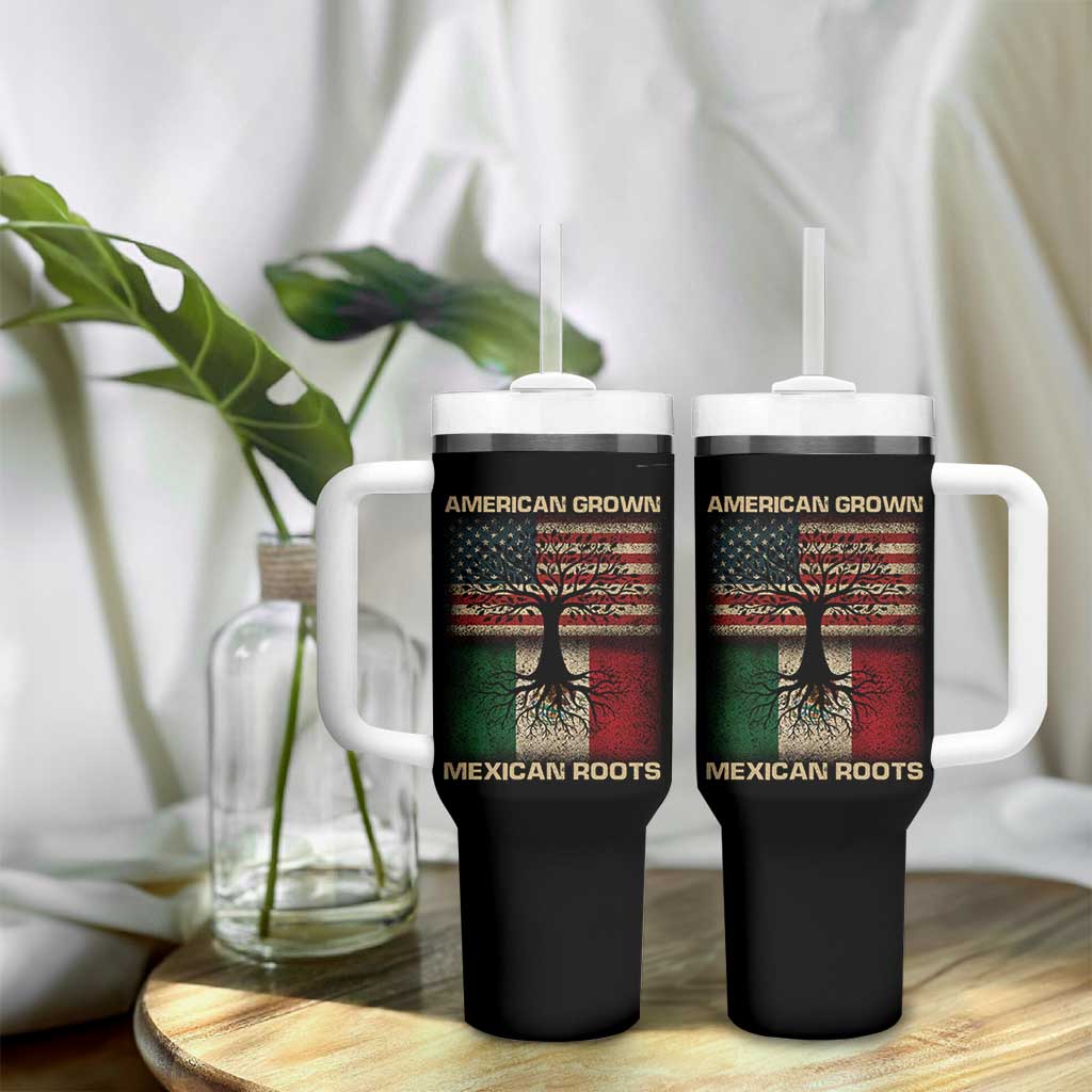 American Grown Mexican Roots Tumbler With Handle Retro Mexico America Flag
