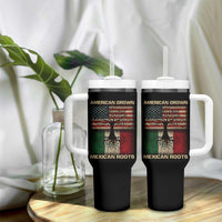 American Grown Mexican Roots Tumbler With Handle Retro Mexico America Flag