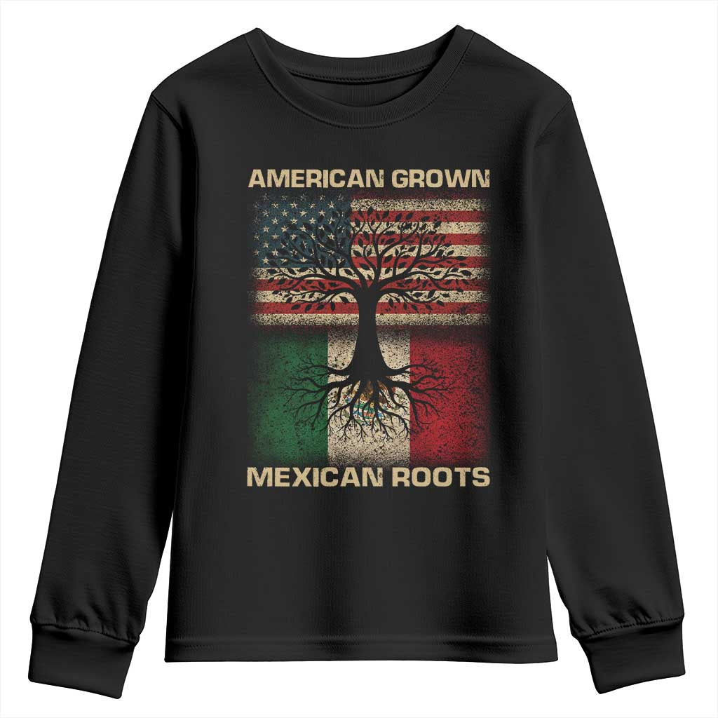 American Grown Mexican Roots Youth Sweatshirt Retro Mexico America Flag