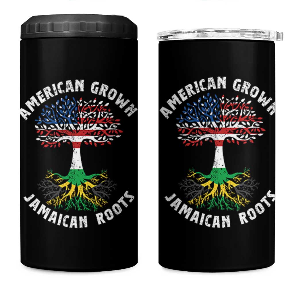 American Grown Jamaican Roots 4 in 1 Can Cooler Tumbler Retro USA Jamaica Flag - Wonder Print Shop