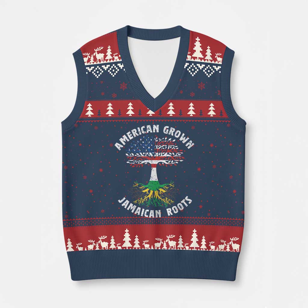 American Grown Jamaican Roots V-Neck Knit Sweater Vest Retro USA Jamaica Flag - Wonder Print Shop