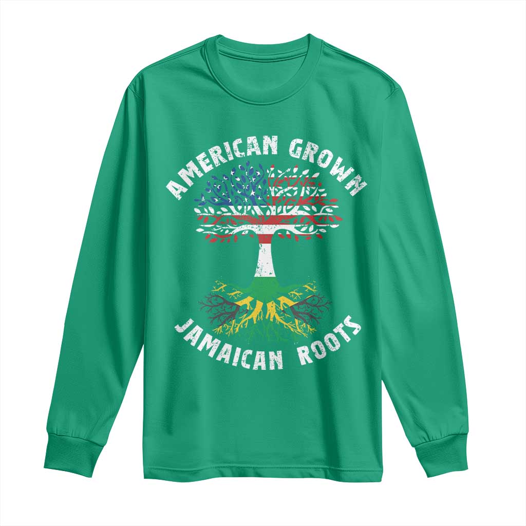 American Grown Jamaican Roots Long Sleeve Shirt Retro USA Jamaica Flag - Wonder Print Shop