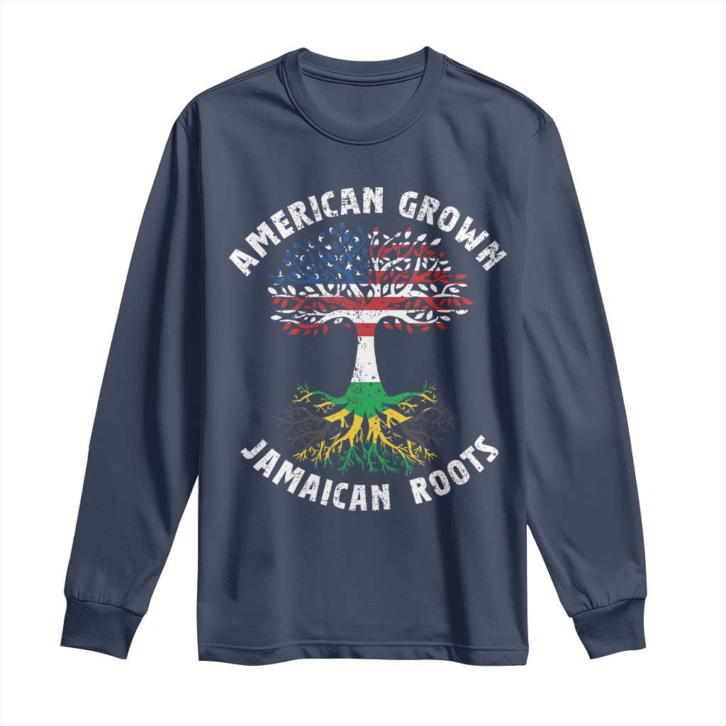 American Grown Jamaican Roots Long Sleeve Shirt Retro USA Jamaica Flag - Wonder Print Shop