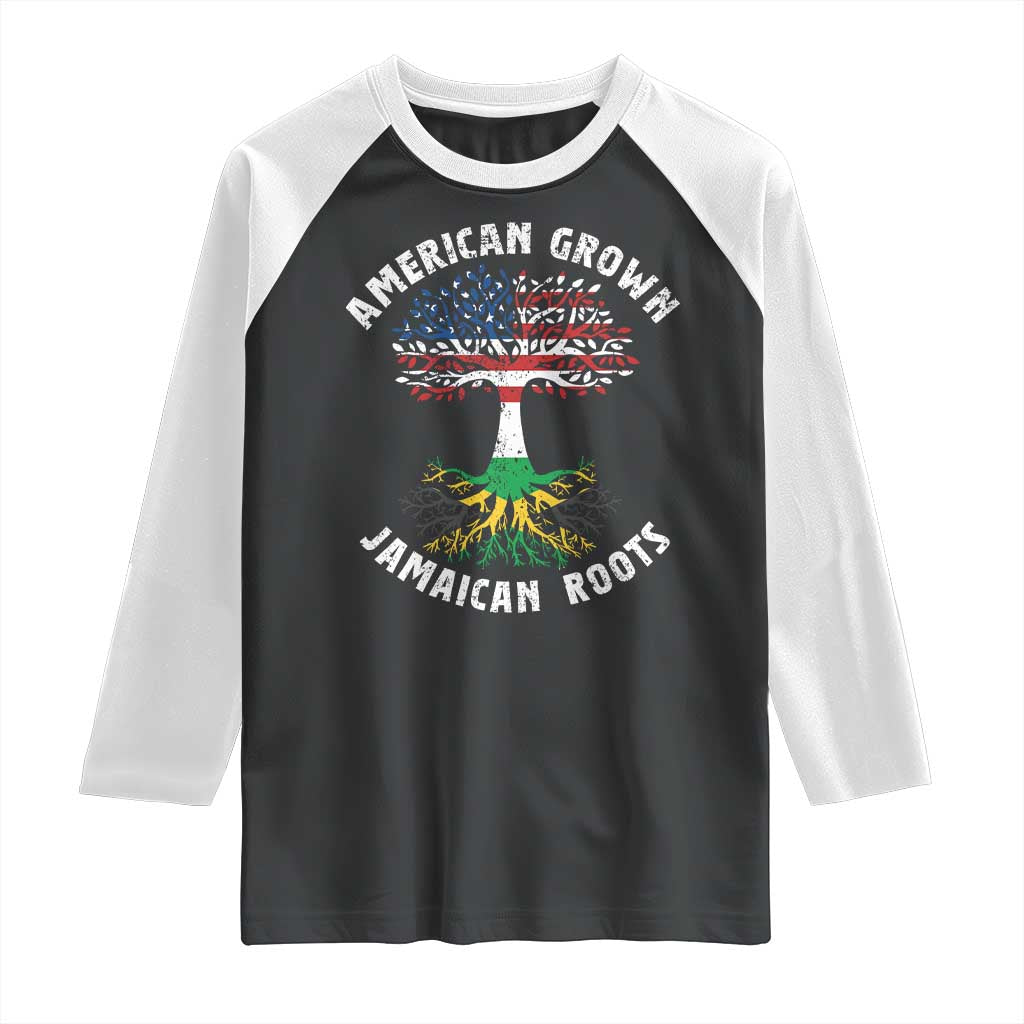 American Grown Jamaican Roots Raglan Shirt Retro USA Jamaica Flag - Wonder Print Shop