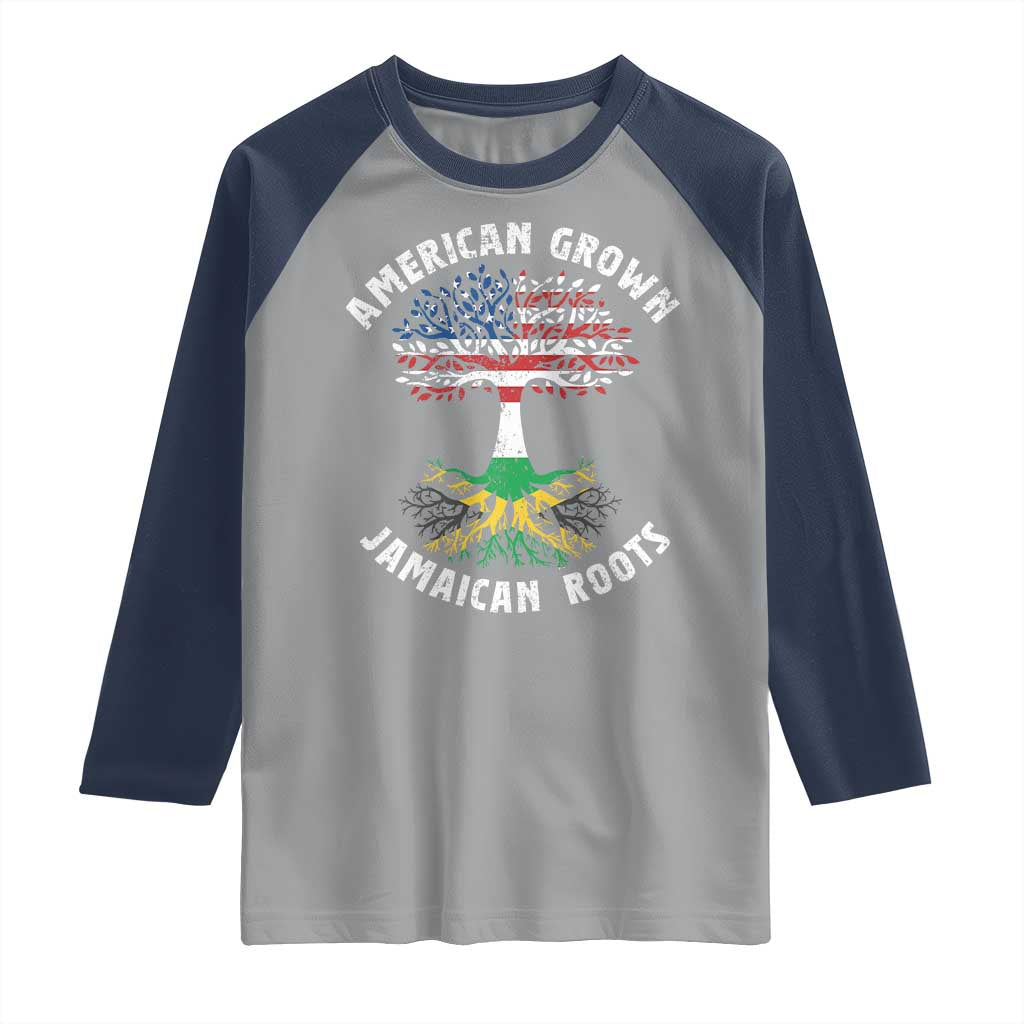 American Grown Jamaican Roots Raglan Shirt Retro USA Jamaica Flag - Wonder Print Shop