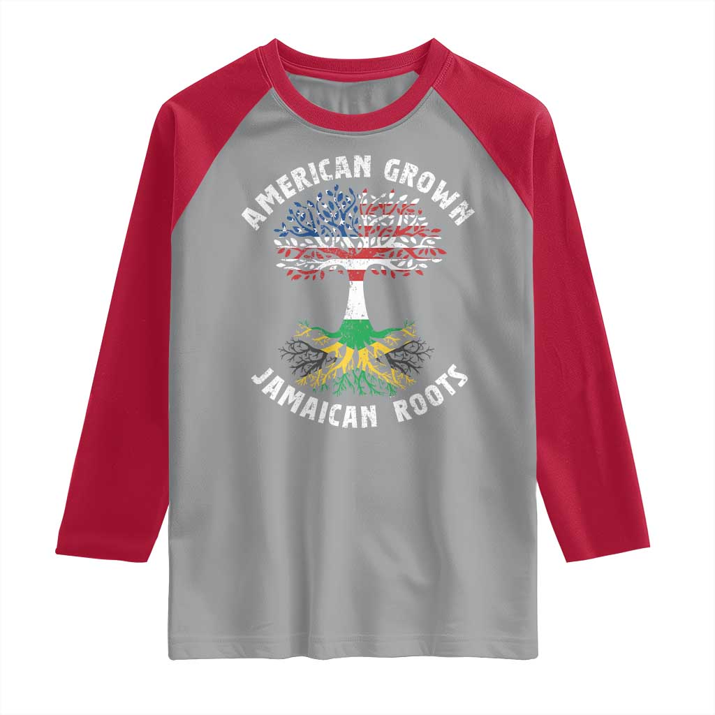 American Grown Jamaican Roots Raglan Shirt Retro USA Jamaica Flag - Wonder Print Shop