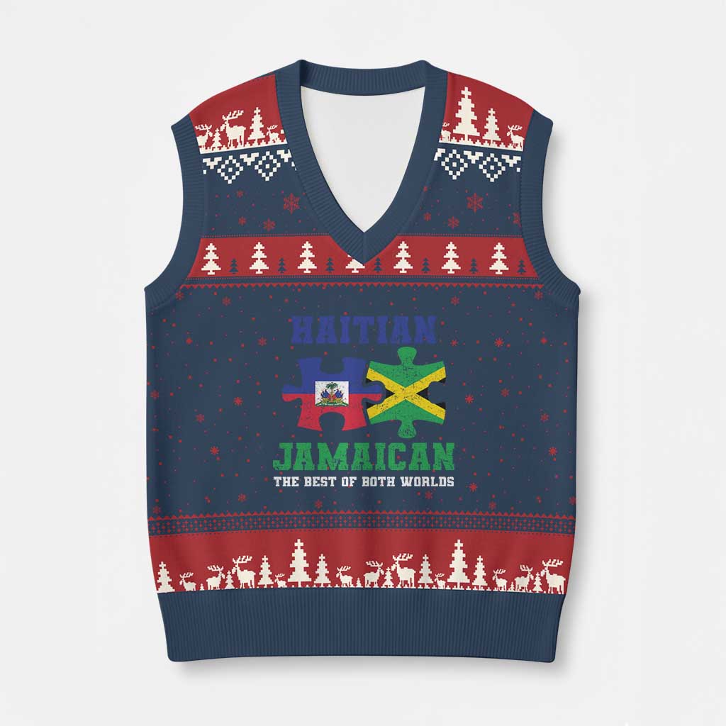 Haitian Jamaican Roots V-Neck Knit Sweater Vest Haiti Jamaica Combo Puzzle - Wonder Print Shop