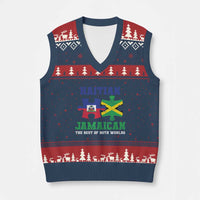 Haitian Jamaican Roots V-Neck Knit Sweater Vest Haiti Jamaica Combo Puzzle - Wonder Print Shop