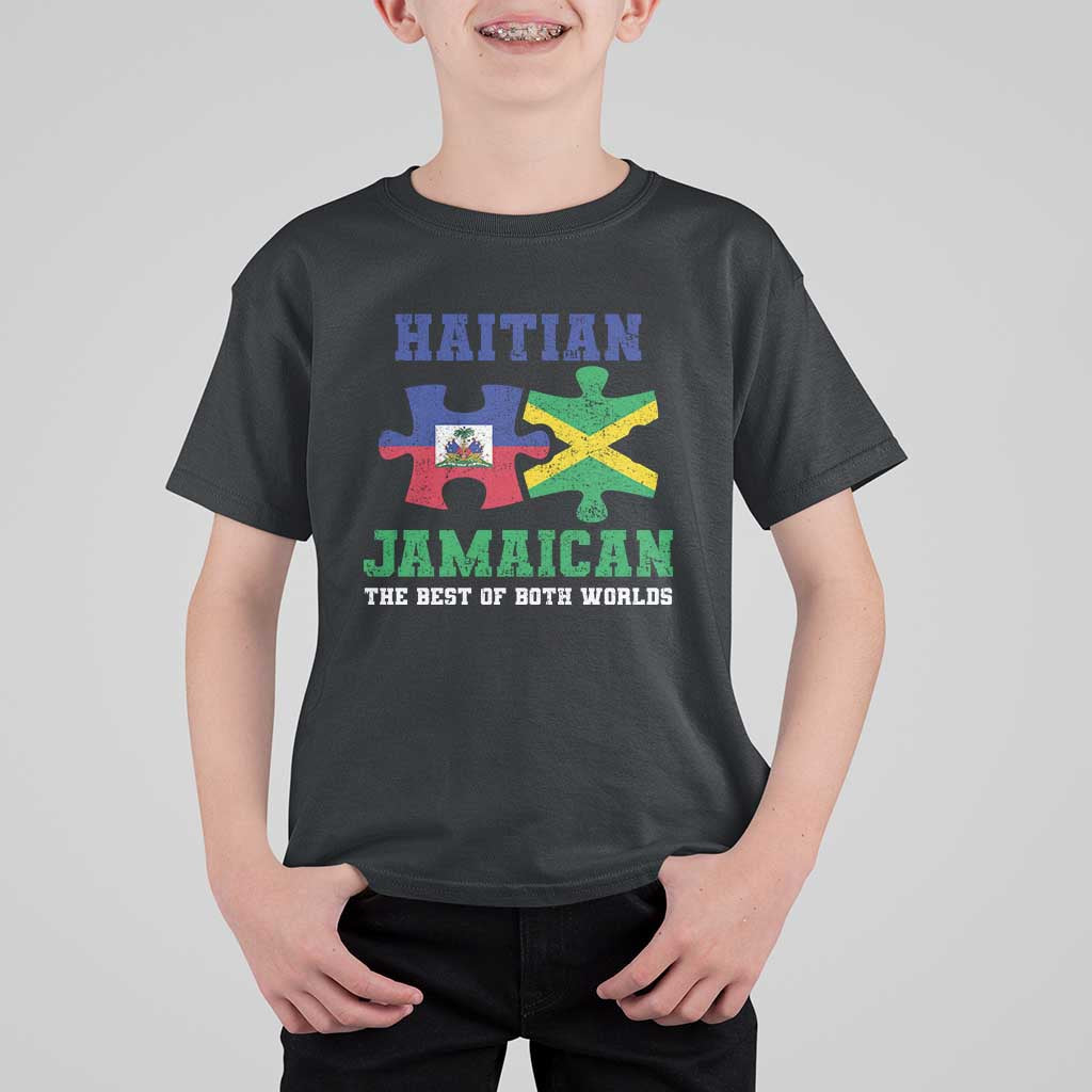 Haitian Jamaican Roots T Shirt For Kid Haiti Jamaica Combo Puzzle - Wonder Print Shop