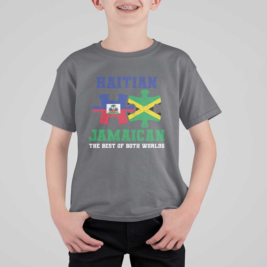 Haitian Jamaican Roots T Shirt For Kid Haiti Jamaica Combo Puzzle - Wonder Print Shop