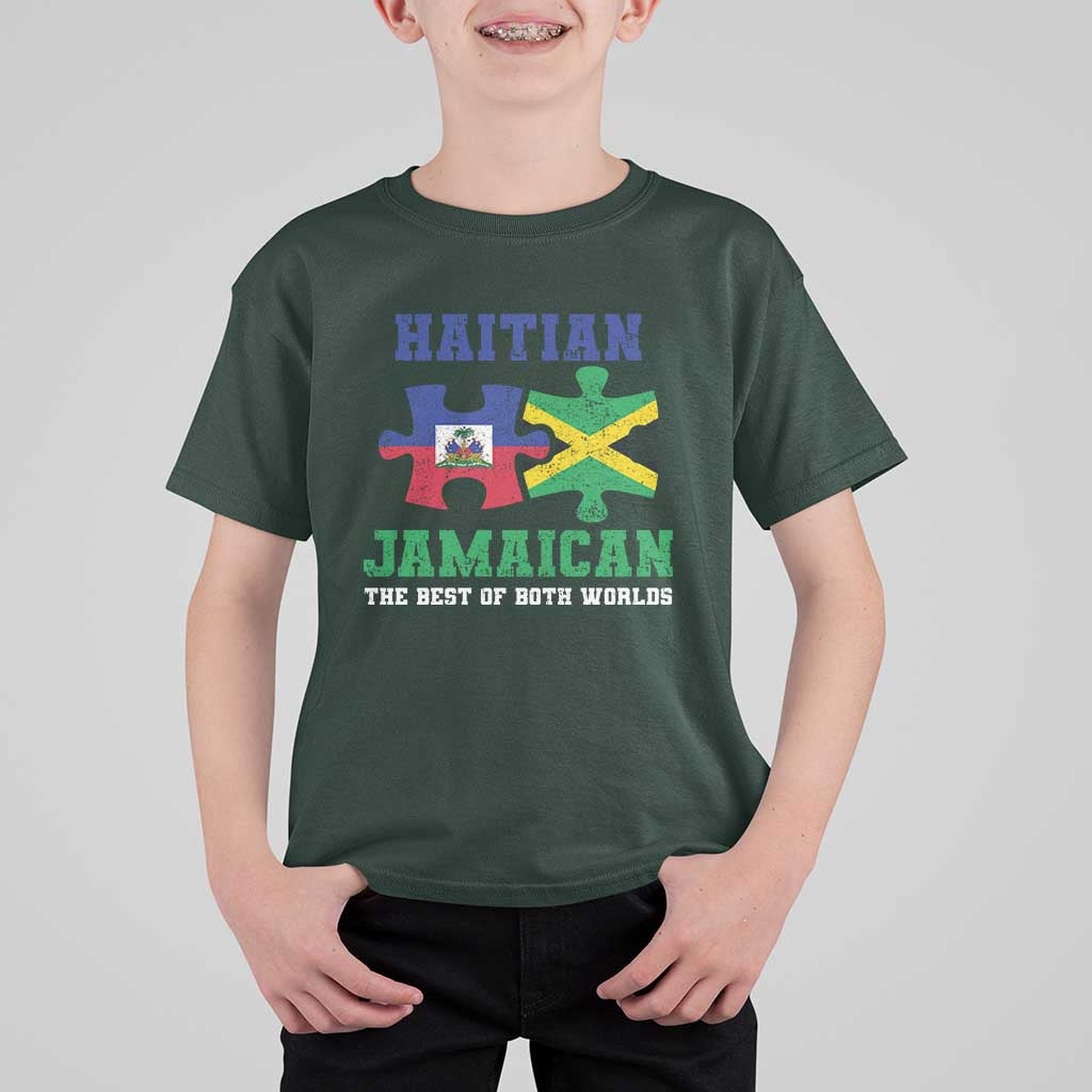Haitian Jamaican Roots T Shirt For Kid Haiti Jamaica Combo Puzzle - Wonder Print Shop