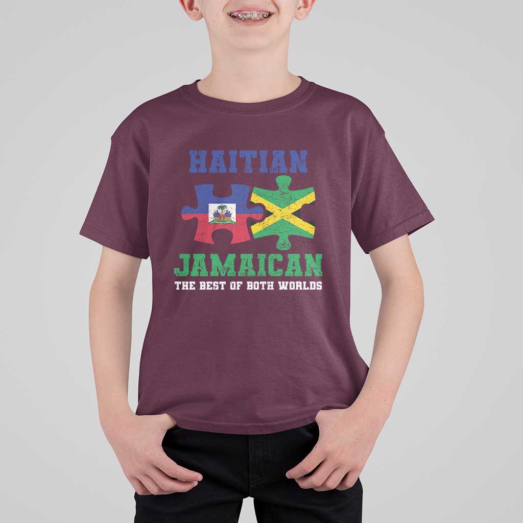 Haitian Jamaican Roots T Shirt For Kid Haiti Jamaica Combo Puzzle - Wonder Print Shop
