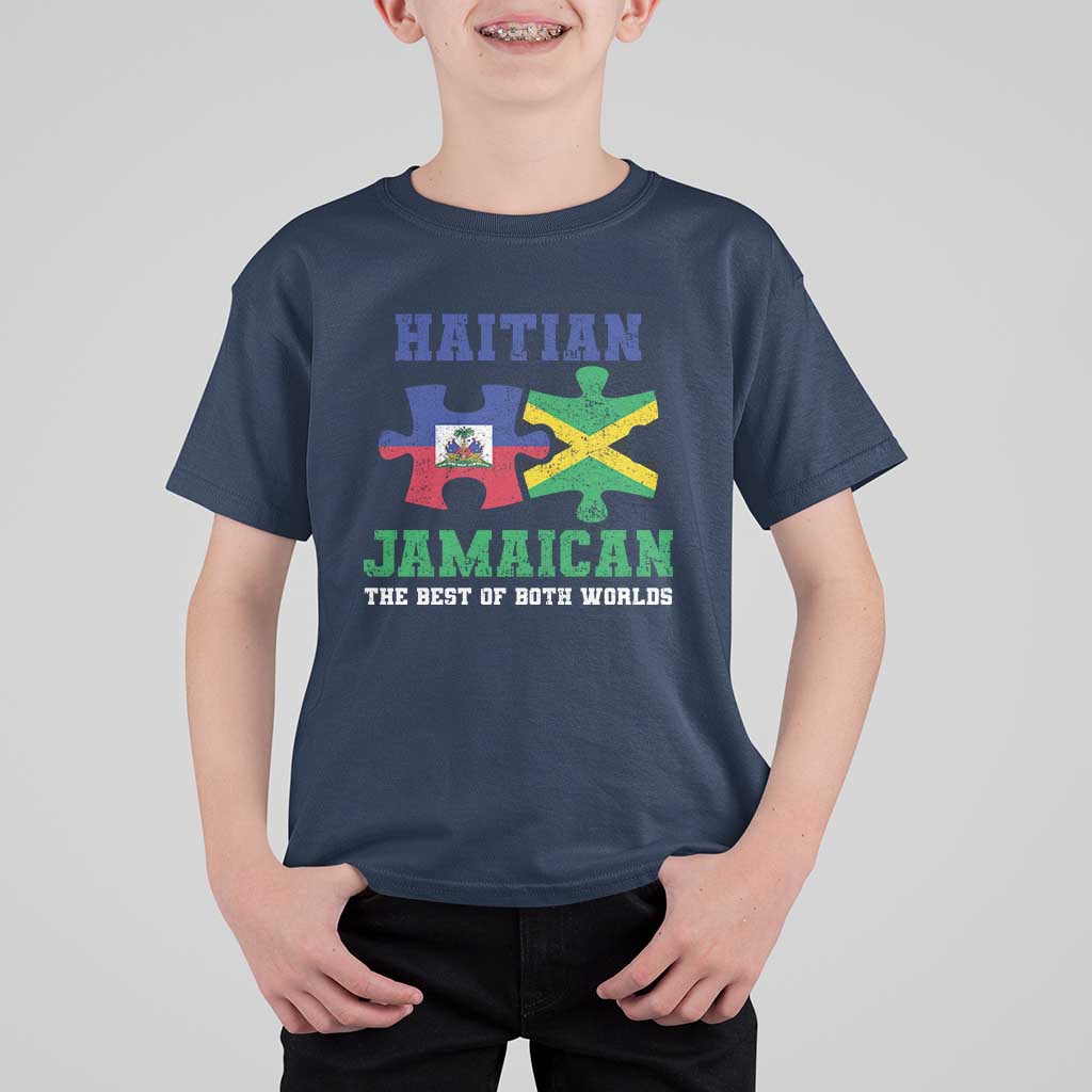 Haitian Jamaican Roots T Shirt For Kid Haiti Jamaica Combo Puzzle - Wonder Print Shop