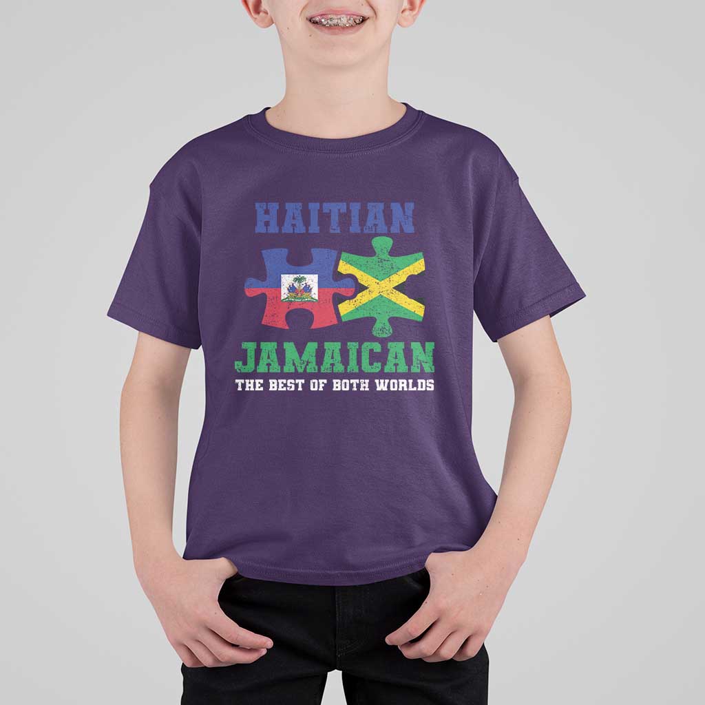 Haitian Jamaican Roots T Shirt For Kid Haiti Jamaica Combo Puzzle - Wonder Print Shop