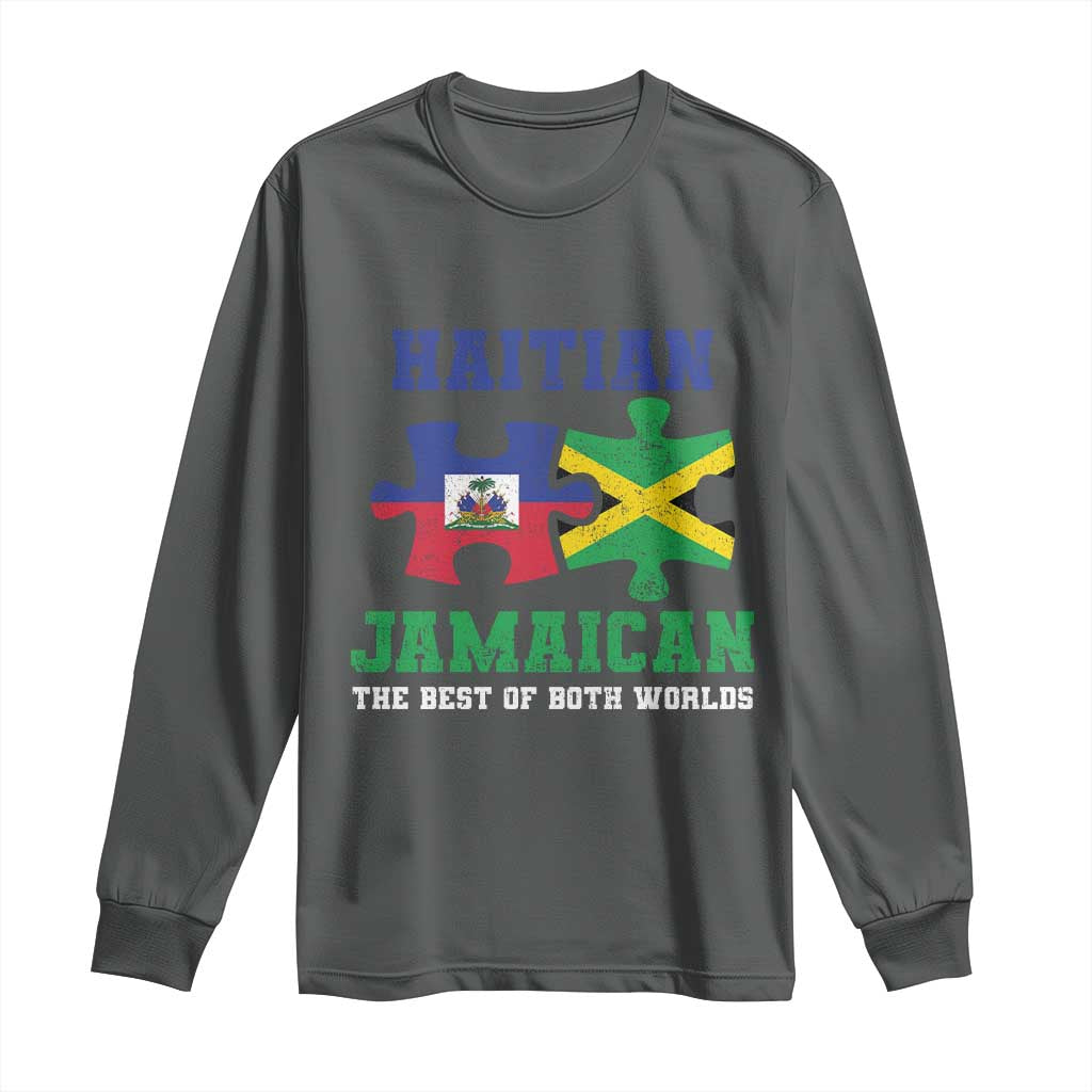 Haitian Jamaican Roots Long Sleeve Shirt Haiti Jamaica Combo Puzzle - Wonder Print Shop