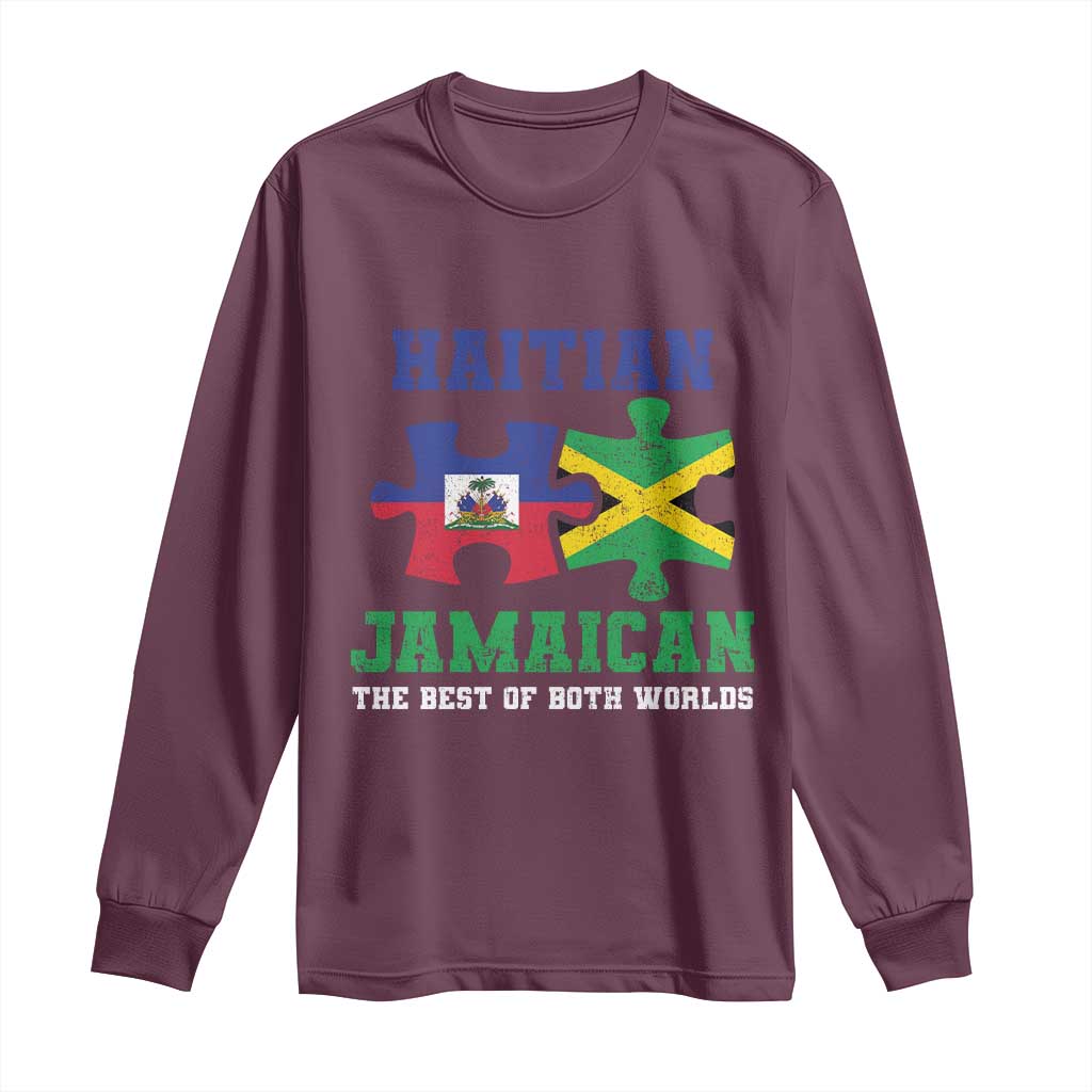 Haitian Jamaican Roots Long Sleeve Shirt Haiti Jamaica Combo Puzzle - Wonder Print Shop