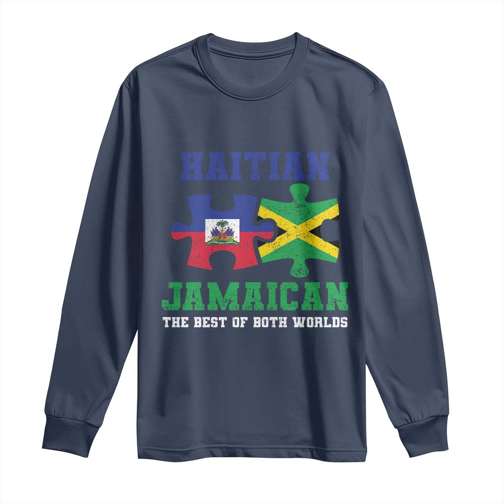 Haitian Jamaican Roots Long Sleeve Shirt Haiti Jamaica Combo Puzzle - Wonder Print Shop