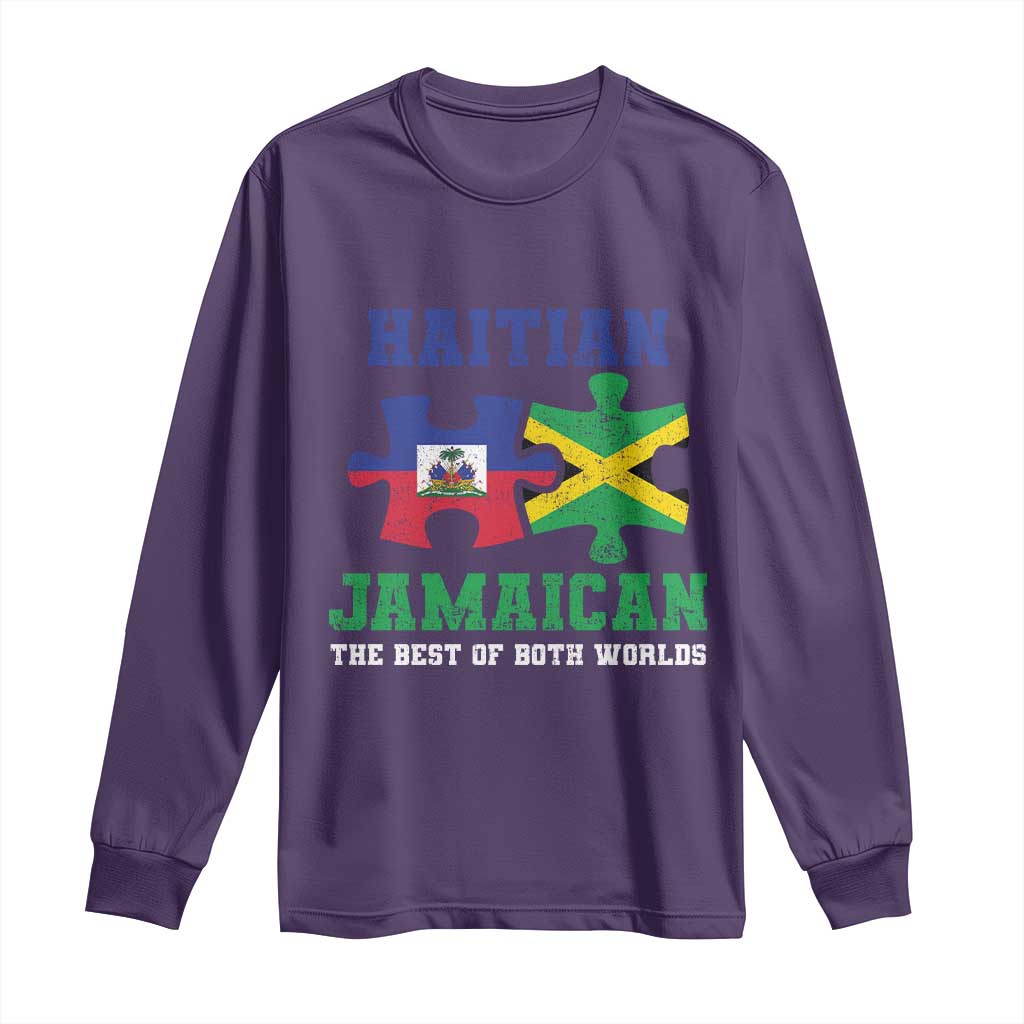 Haitian Jamaican Roots Long Sleeve Shirt Haiti Jamaica Combo Puzzle - Wonder Print Shop
