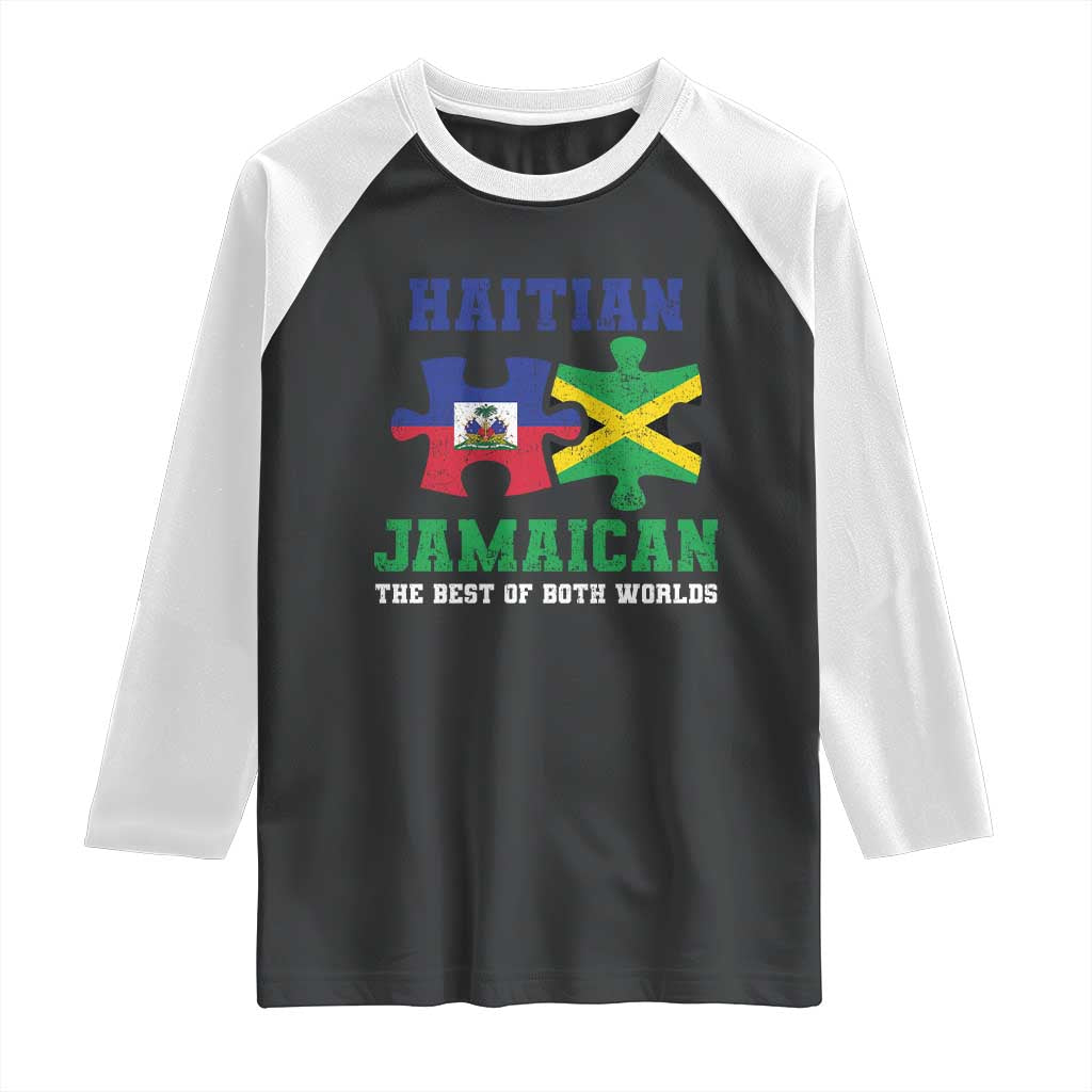 Haitian Jamaican Roots Raglan Shirt Haiti Jamaica Combo Puzzle - Wonder Print Shop