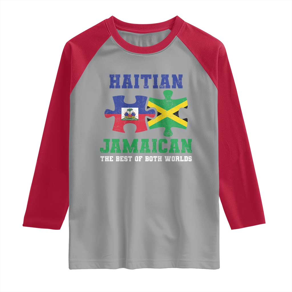 Haitian Jamaican Roots Raglan Shirt Haiti Jamaica Combo Puzzle - Wonder Print Shop
