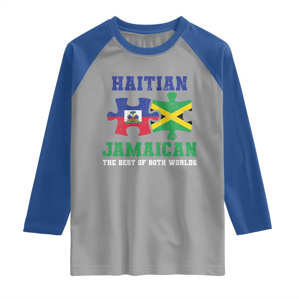 Haitian Jamaican Roots Raglan Shirt Haiti Jamaica Combo Puzzle - Wonder Print Shop