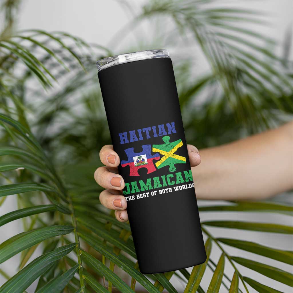 Haitian Jamaican Roots Skinny Tumbler Haiti Jamaica Combo Puzzle - Wonder Print Shop