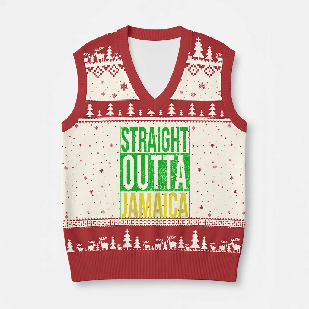 Straight Outta Jamaica V-Neck Knit Sweater Vest Cool Jamaican Travel Vacation - Wonder Print Shop