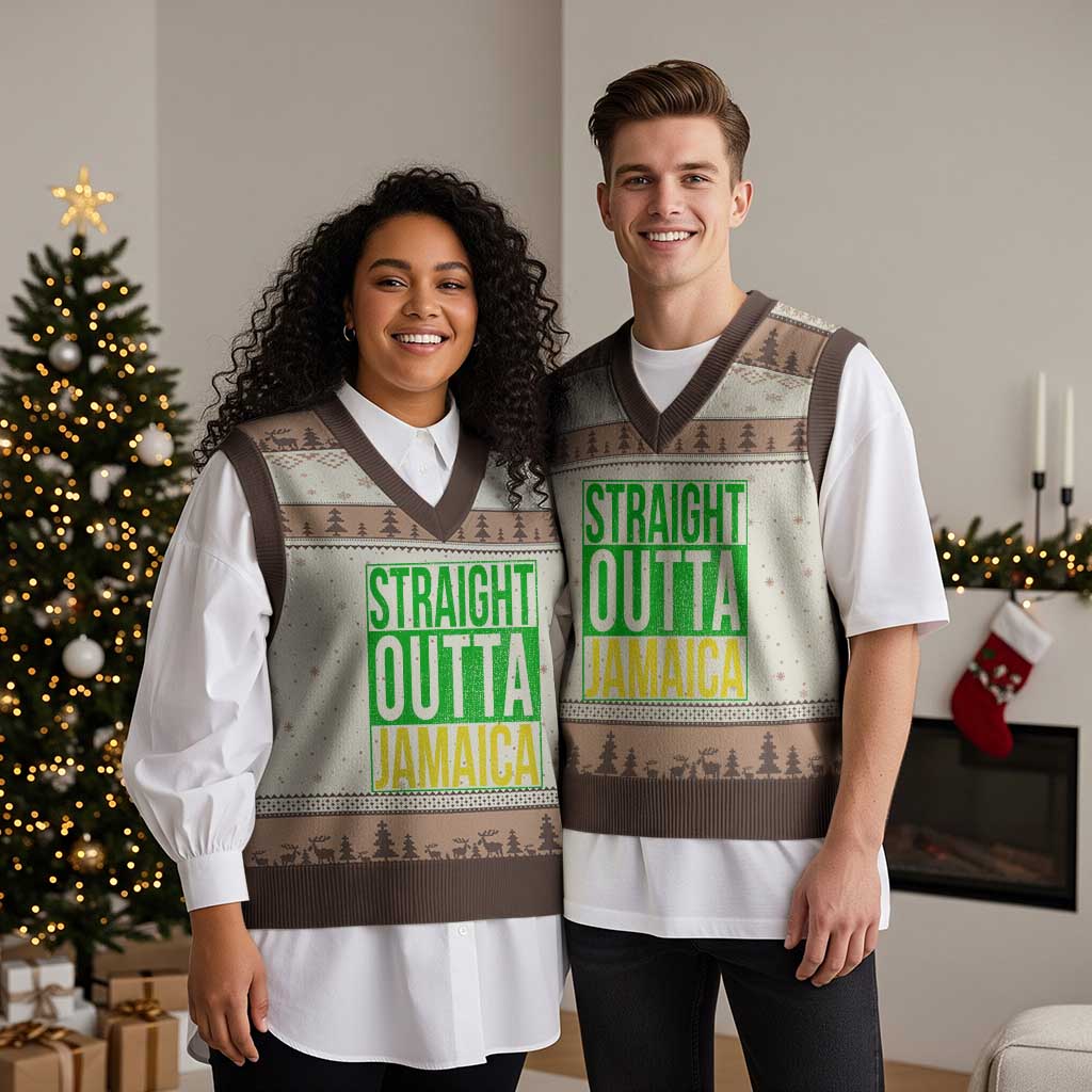 Straight Outta Jamaica V-Neck Knit Sweater Vest Cool Jamaican Travel Vacation - Wonder Print Shop
