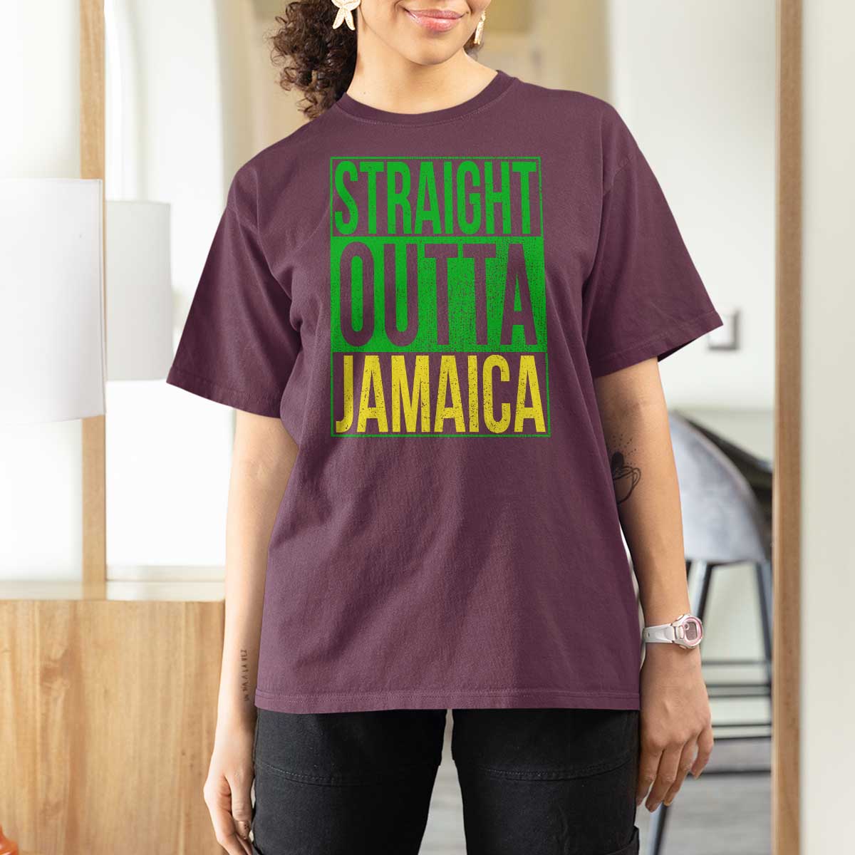 Straight Outta Jamaica T Shirt For Women Cool Jamaican Travel Vacation - Wonder Print Shop
