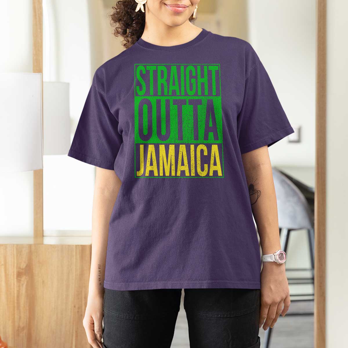 Straight Outta Jamaica T Shirt For Women Cool Jamaican Travel Vacation - Wonder Print Shop