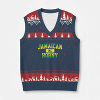 Jamaican Me Horny V-Neck Knit Sweater Vest Funny Caribbean Party - Wonder Print Shop