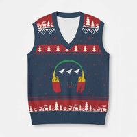 Little Birds V-Neck Knit Sweater Vest Rastafari Rasta Reggae Music Headphones Jamaican Pride - Wonder Print Shop
