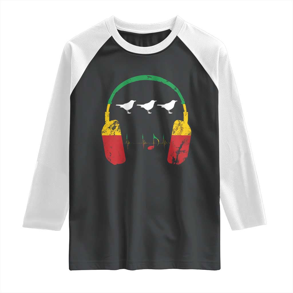 Little Birds Raglan Shirt Rastafari Rasta Reggae Music Headphones Jamaican Pride - Wonder Print Shop