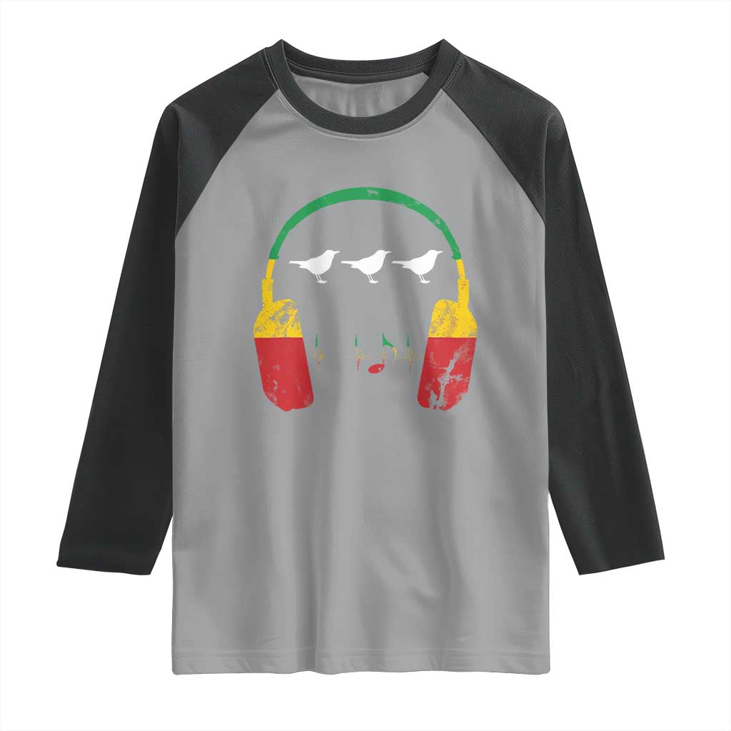 Little Birds Raglan Shirt Rastafari Rasta Reggae Music Headphones Jamaican Pride - Wonder Print Shop