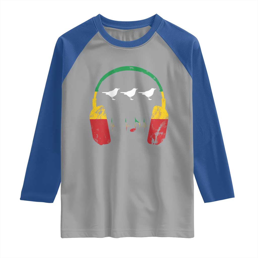 Little Birds Raglan Shirt Rastafari Rasta Reggae Music Headphones Jamaican Pride - Wonder Print Shop