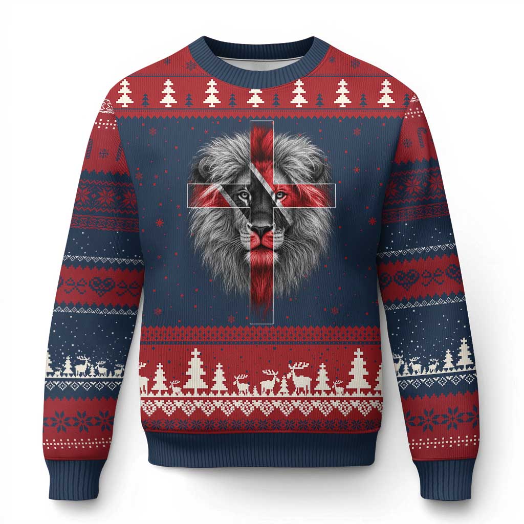Lion of Judah Cross Trinidadian Flag Ugly Christmas Sweater Christian Faith Trini Trinidad And Tobago Pride