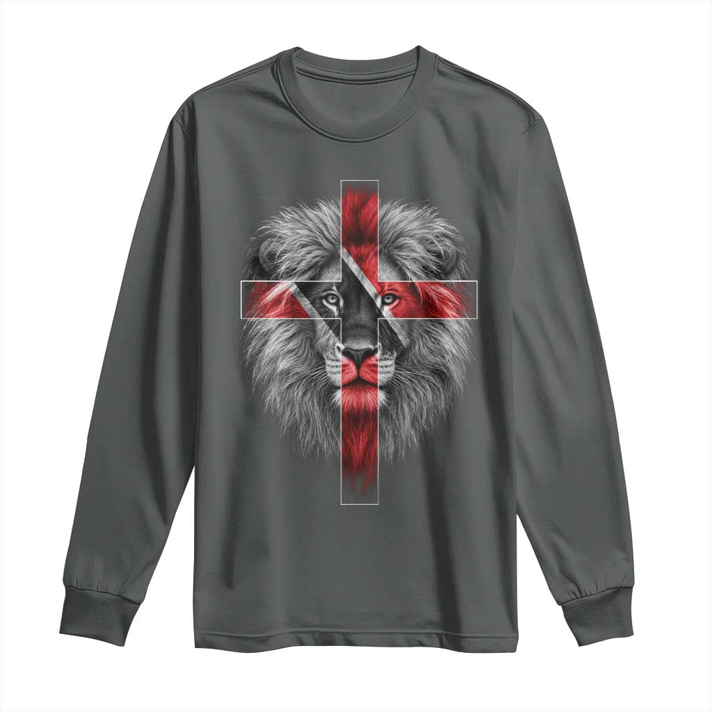 Lion of Judah Cross Trinidadian Flag Long Sleeve Shirt Christian Faith Trini Trinidad And Tobago Pride
