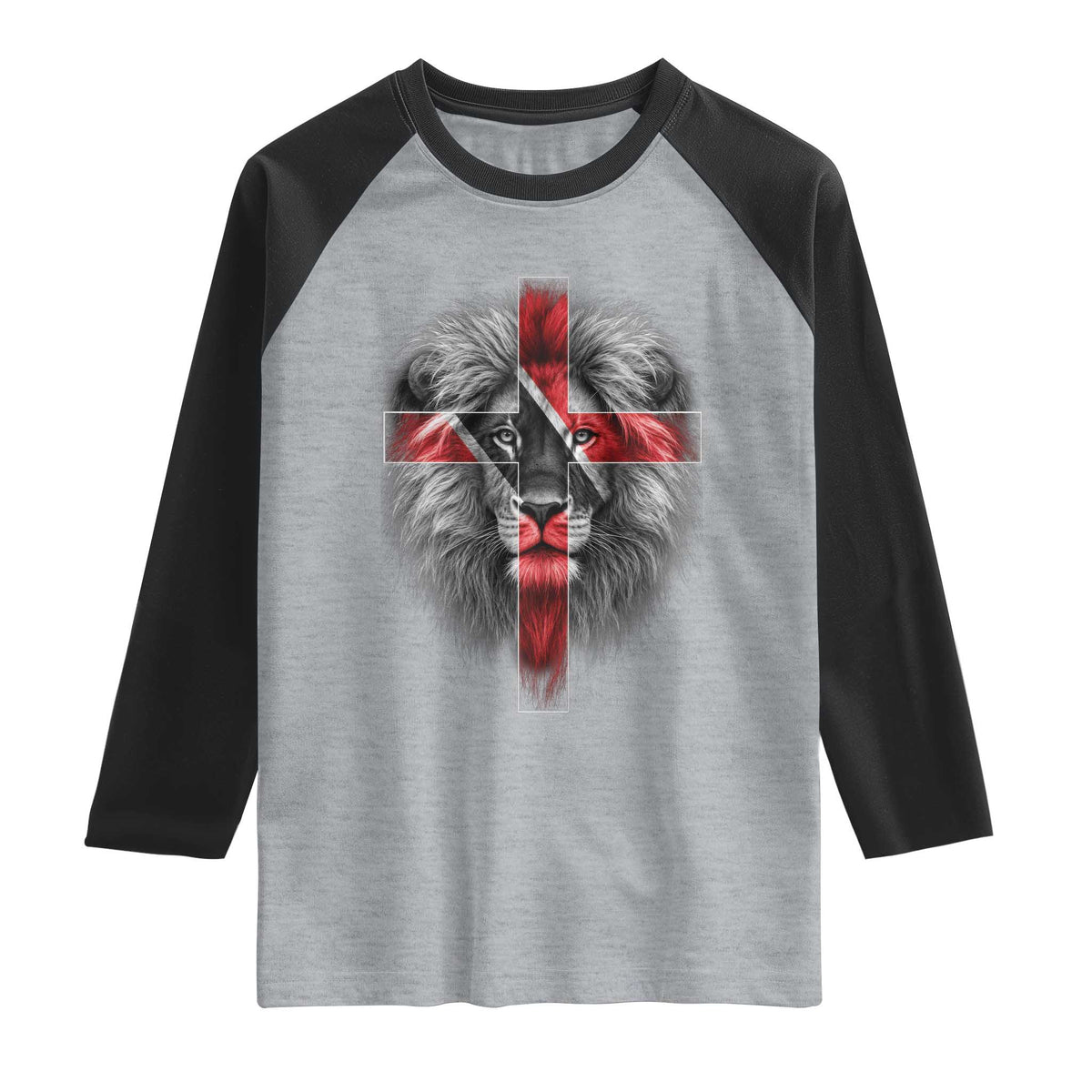 Lion of Judah Cross Trinidadian Flag Raglan Shirt Christian Faith Trini Trinidad And Tobago Pride