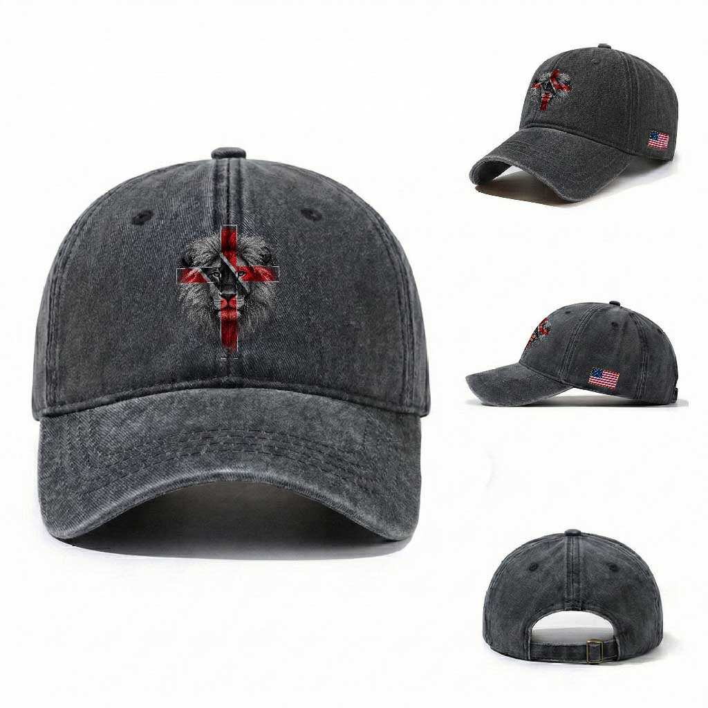 Lion of Judah Cross Trinidadian Flag Washed Cotton Baseball Cap Christian Faith Trini Trinidad And Tobago Pride