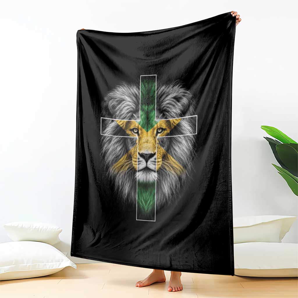 Lion of Judah Cross Jamaica Flag Throw Blanket Christian Faith Jamaican Pride