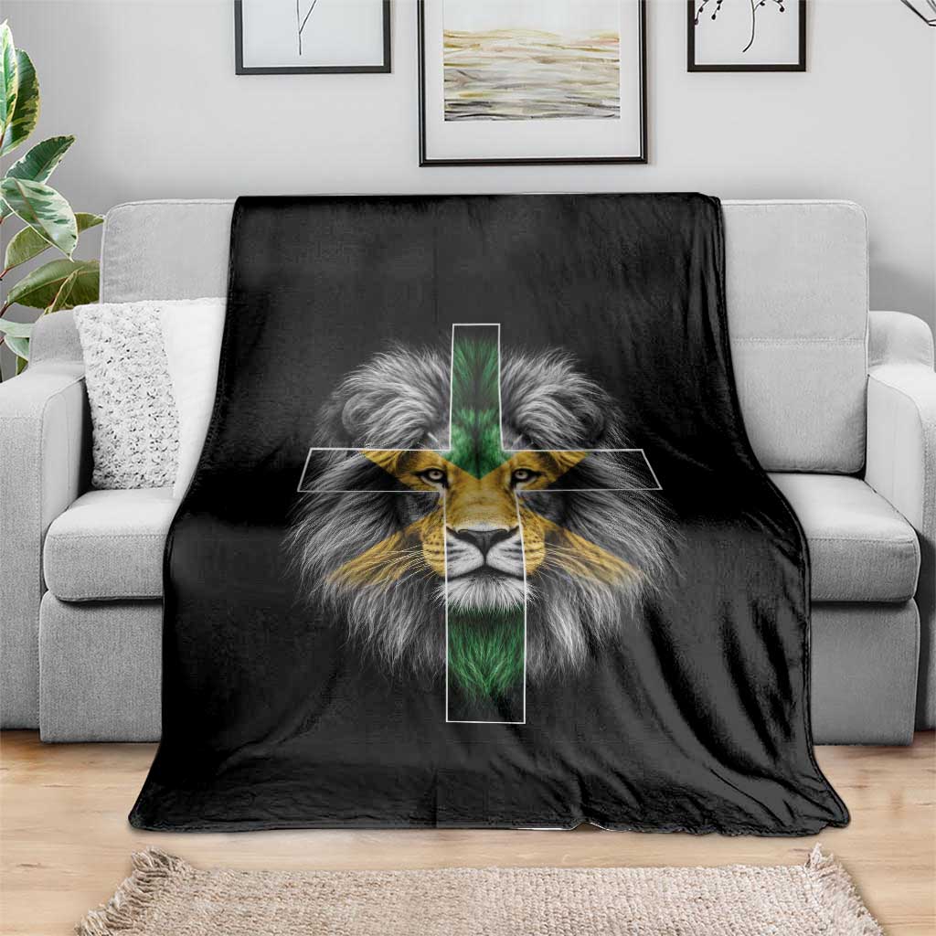 Lion of Judah Cross Jamaica Flag Throw Blanket Christian Faith Jamaican Pride