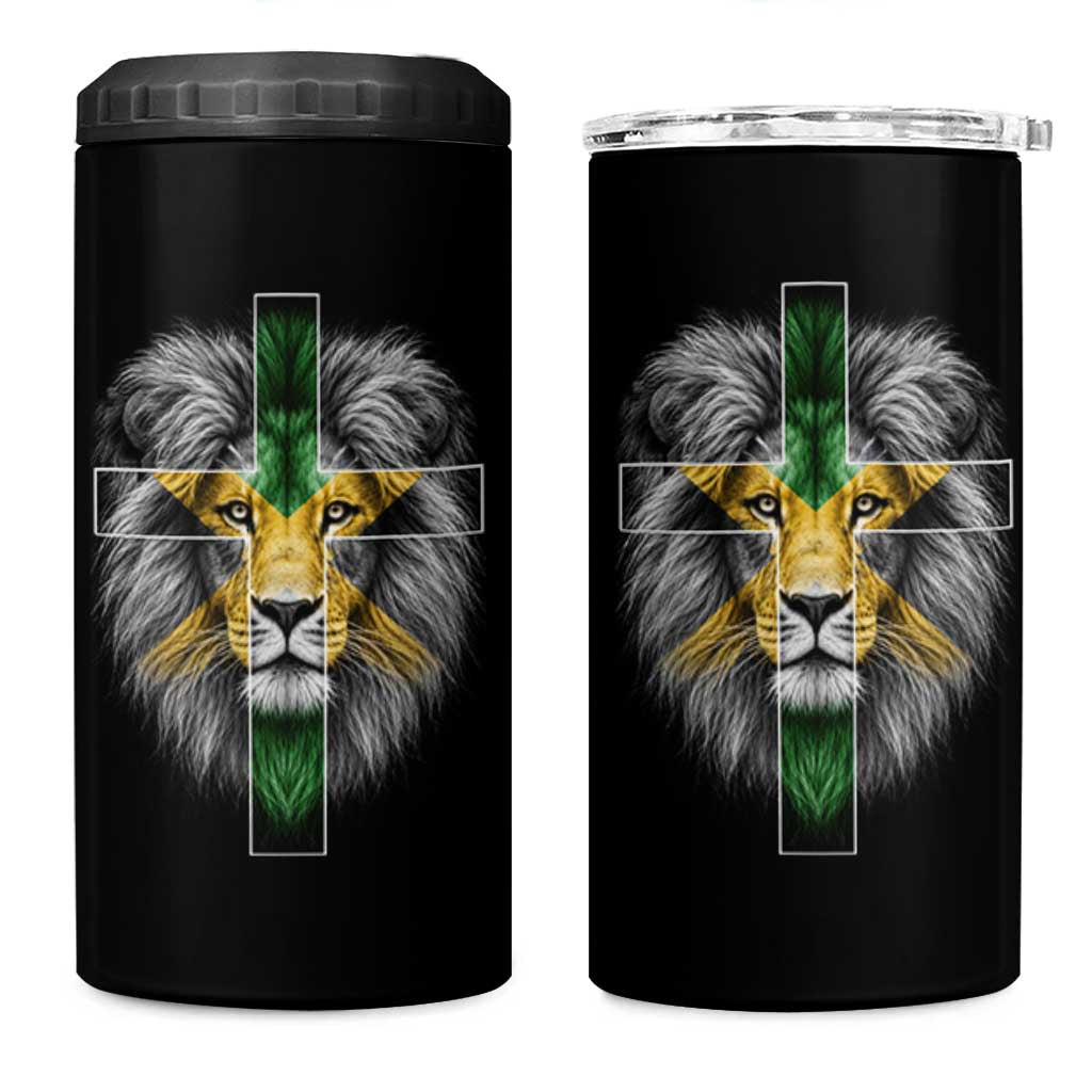 Lion of Judah Cross Jamaica Flag 4 in 1 Can Cooler Tumbler Christian Faith Jamaican Pride