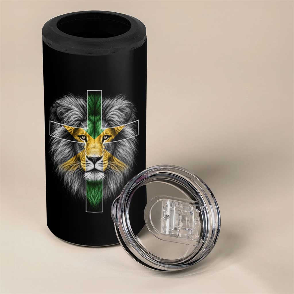 Lion of Judah Cross Jamaica Flag 4 in 1 Can Cooler Tumbler Christian Faith Jamaican Pride