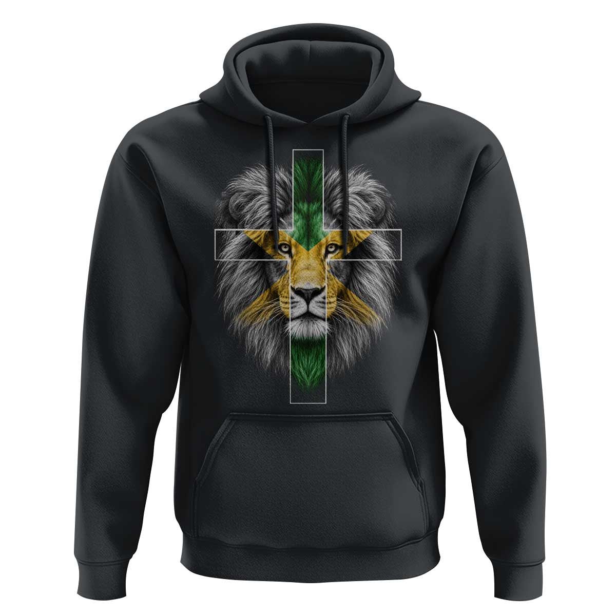 Lion of Judah Cross Jamaica Flag Hoodie Christian Faith Jamaican Pride