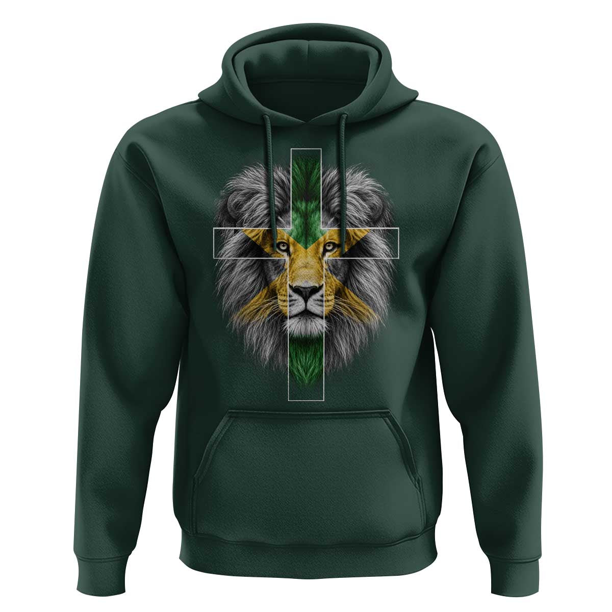Lion of Judah Cross Jamaica Flag Hoodie Christian Faith Jamaican Pride