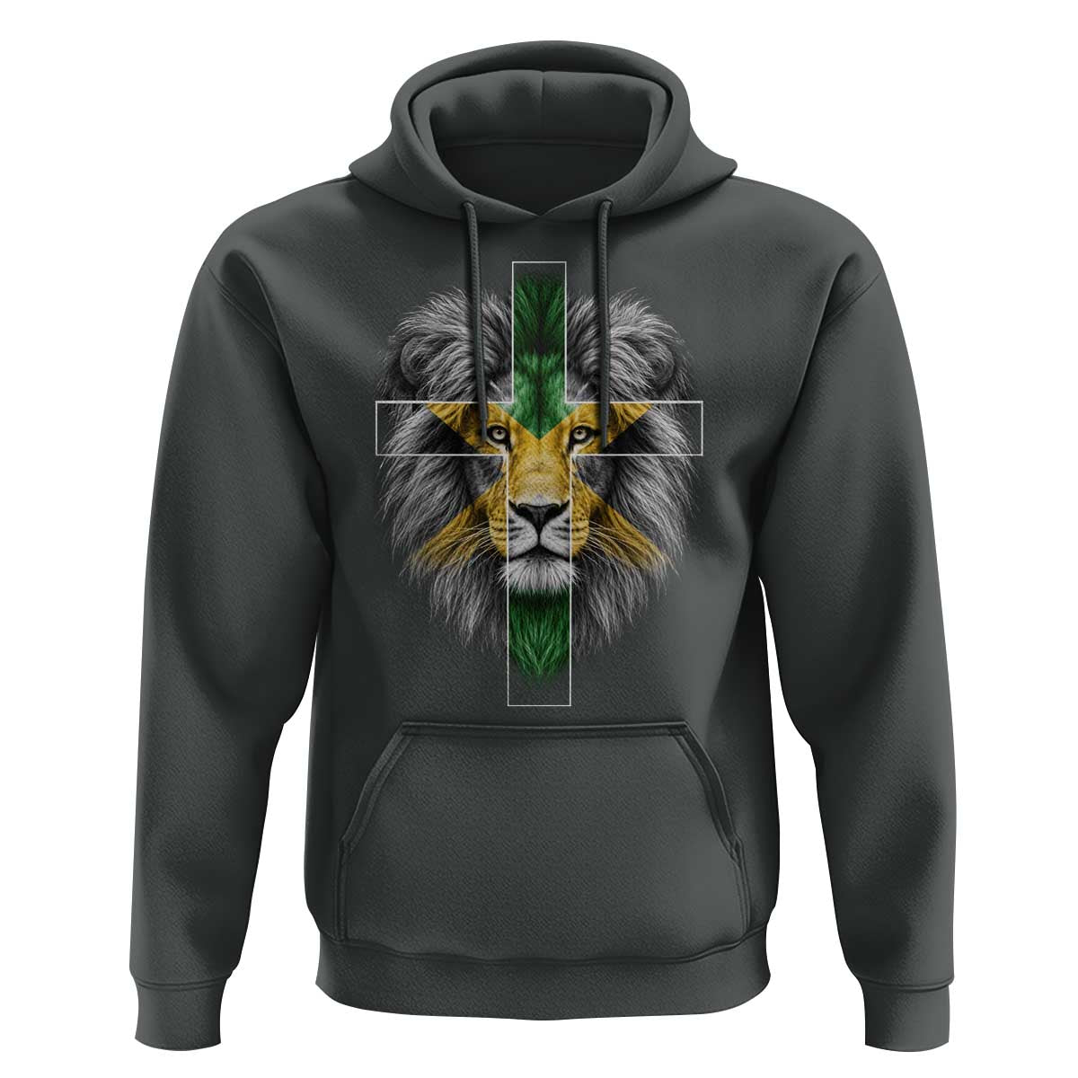 Lion of Judah Cross Jamaica Flag Hoodie Christian Faith Jamaican Pride