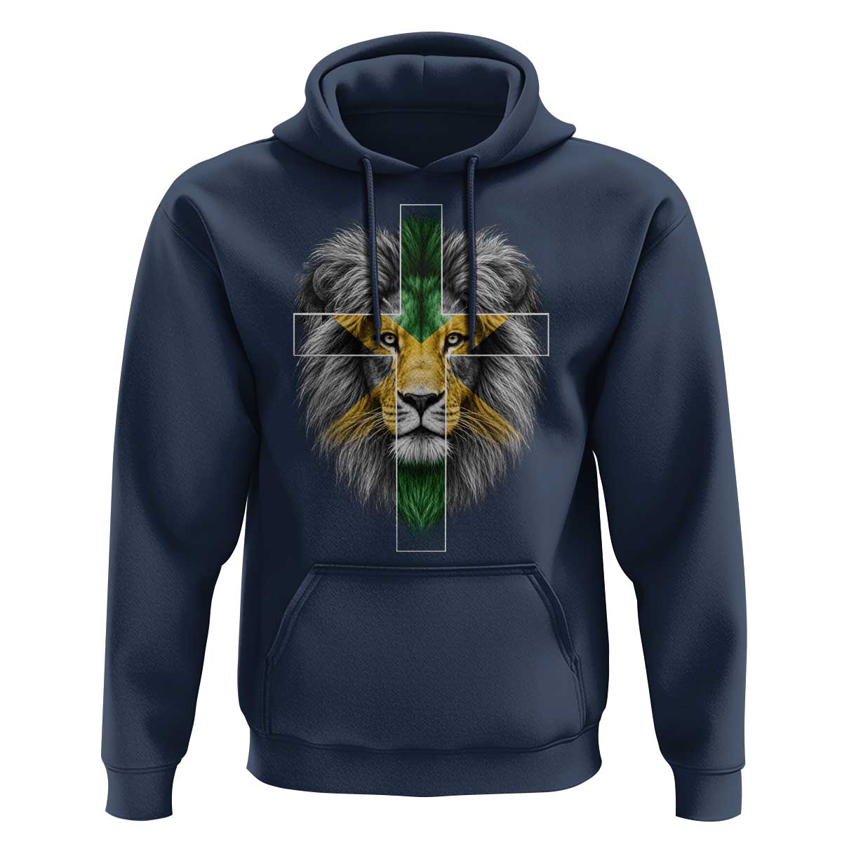 Lion of Judah Cross Jamaica Flag Hoodie Christian Faith Jamaican Pride